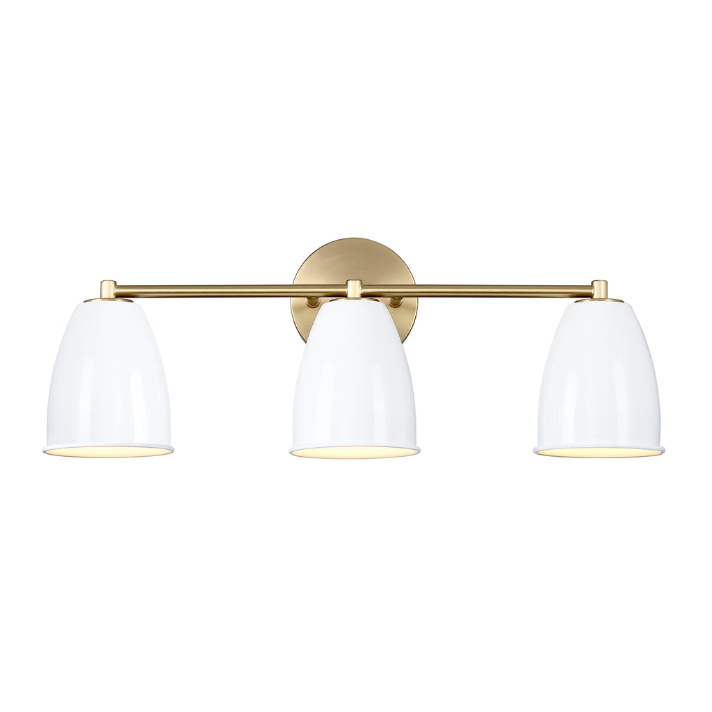 Biba 24 in. 3-Light Brushed Gold Modern Vanity Light with Grey Sky Metal Shades for Bathrooms