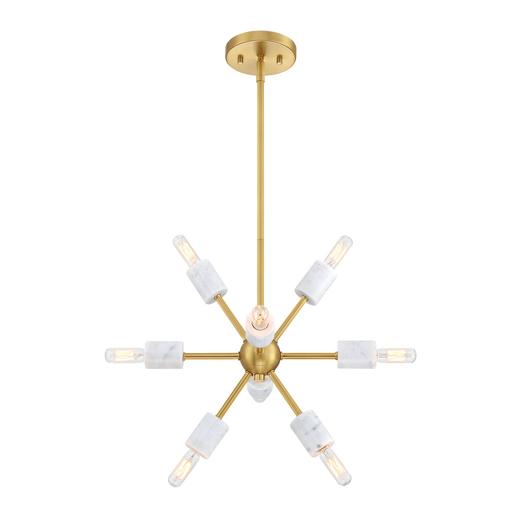 Star Dust 60-Watt 8-Light Brushed Gold Modern Pendant Light with Natural Marble Accents and No Bulbs Included