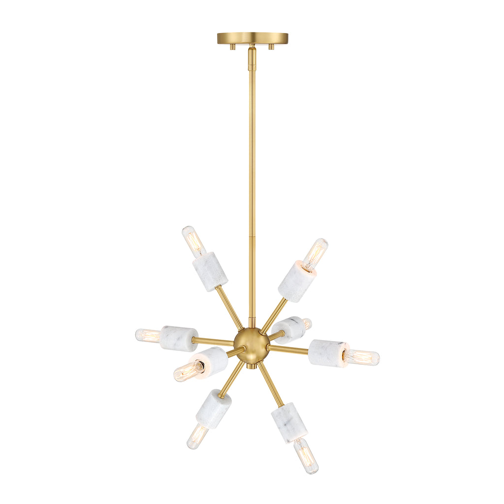 Star Dust 60-Watt 8-Light Brushed Gold Modern Pendant Light with Natural Marble Accents and No Bulbs Included