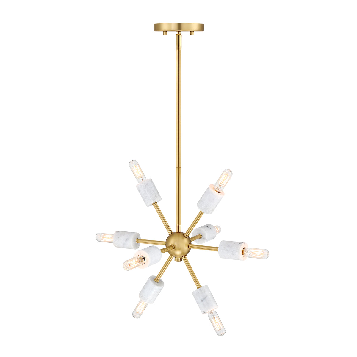 Star Dust 60-Watt 8-Light Brushed Gold Modern Pendant Light with Natural Marble Accents and No Bulbs Included