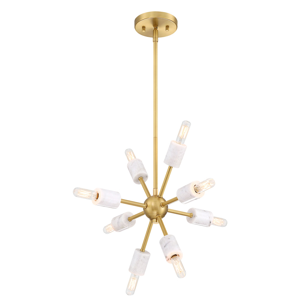 Star Dust 60-Watt 8-Light Brushed Gold Modern Pendant Light with Natural Marble Accents and No Bulbs Included