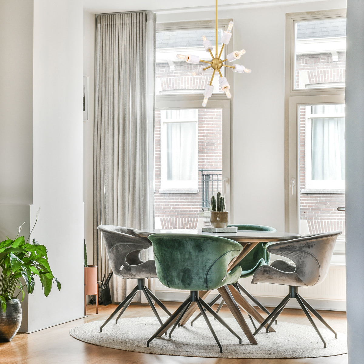 Star Dust 60-Watt 8-Light Brushed Gold Modern Pendant Light with Natural Marble Accents and No Bulbs Included