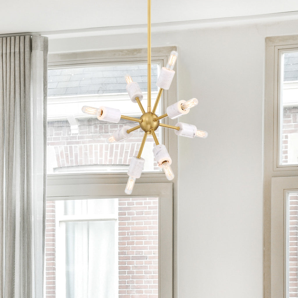Star Dust 60-Watt 8-Light Brushed Gold Modern Pendant Light with Natural Marble Accents and No Bulbs Included