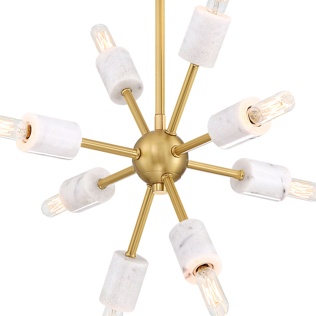Star Dust 60-Watt 8-Light Brushed Gold Modern Pendant Light with Natural Marble Accents and No Bulbs Included