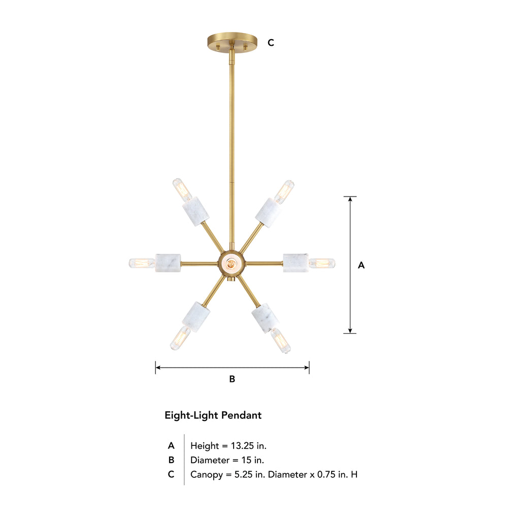 Star Dust 60-Watt 8-Light Brushed Gold Modern Pendant Light with Natural Marble Accents and No Bulbs Included