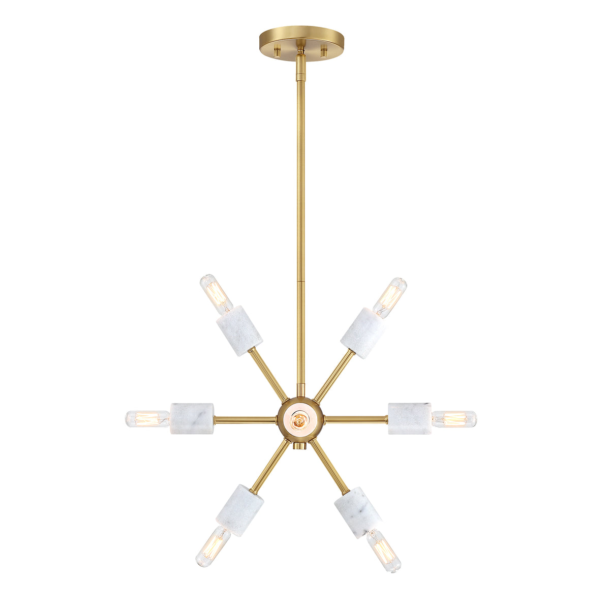 Star Dust 60-Watt 8-Light Brushed Gold Modern Pendant Light with Natural Marble Accents and No Bulbs Included