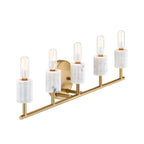 Star Dust 24.25 in. 5-Light Brushed Gold Mid-century Vanity Light with Natural Marble Accents
