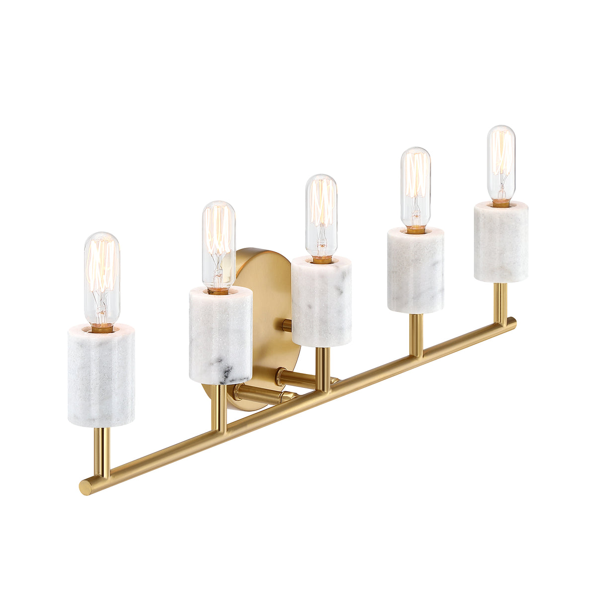 Star Dust 24.25 in. 5-Light Brushed Gold Mid-century Vanity Light with Natural Marble Accents