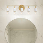 Star Dust 24.25 in. 5-Light Brushed Gold Mid-century Vanity Light with Natural Marble Accents