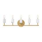 Star Dust 24.25 in. 5-Light Brushed Gold Mid-century Vanity Light with Natural Marble Accents