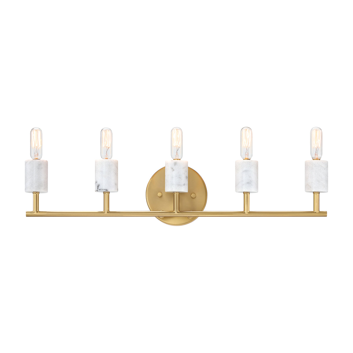 Star Dust 24.25 in. 5-Light Brushed Gold Mid-century Vanity Light with Natural Marble Accents