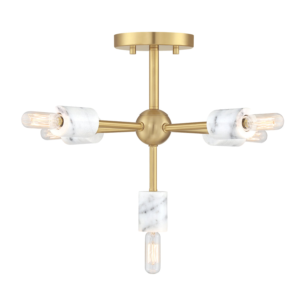Star Dust 16.5 in. 5-Light Brushed Gold Modern Entryway Semi-Flush Mount with No Bulbs Included