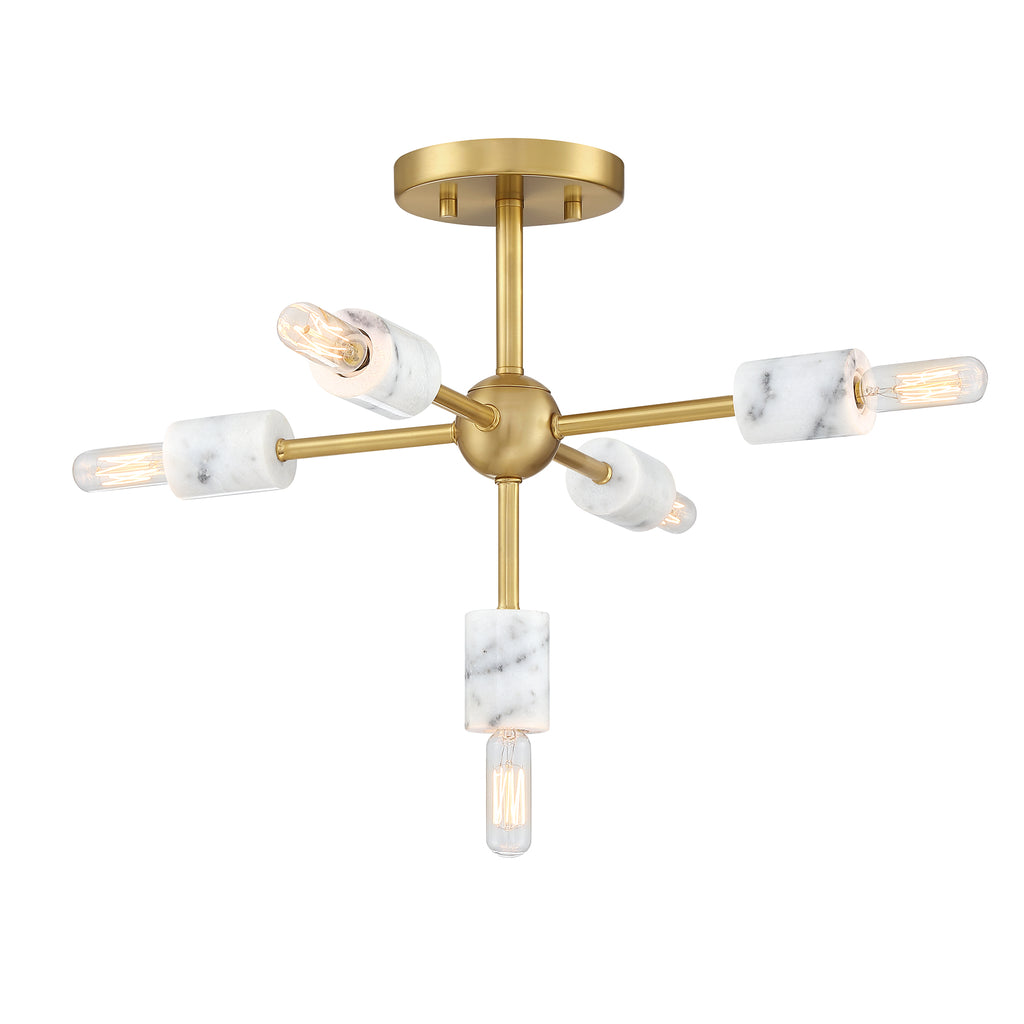 Star Dust 16.5 in. 5-Light Brushed Gold Modern Entryway Semi-Flush Mount with No Bulbs Included
