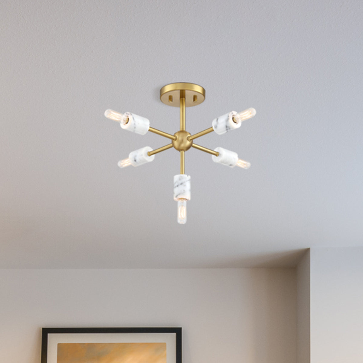 Star Dust 16.5 in. 5-Light Brushed Gold Modern Entryway Semi-Flush Mount with No Bulbs Included