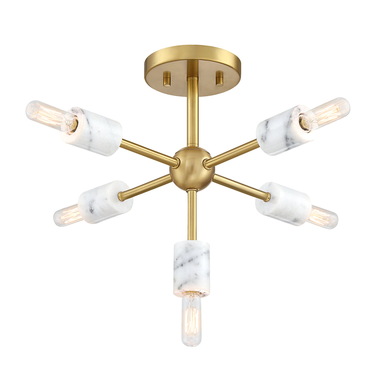 Star Dust 16.5 in. 5-Light Brushed Gold Modern Entryway Semi-Flush Mount with No Bulbs Included
