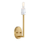 Star Dust 5.25 in. 1-Light Brushed Gold Mid-century Wall Sconce with Natural Marble Accent for Living Rooms