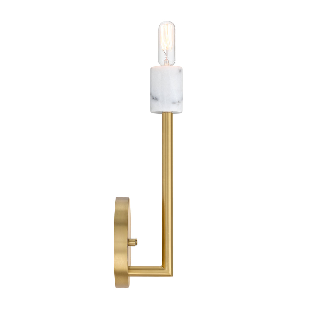 Star Dust 5.25 in. 1-Light Brushed Gold Mid-century Wall Sconce with Natural Marble Accent for Living Rooms