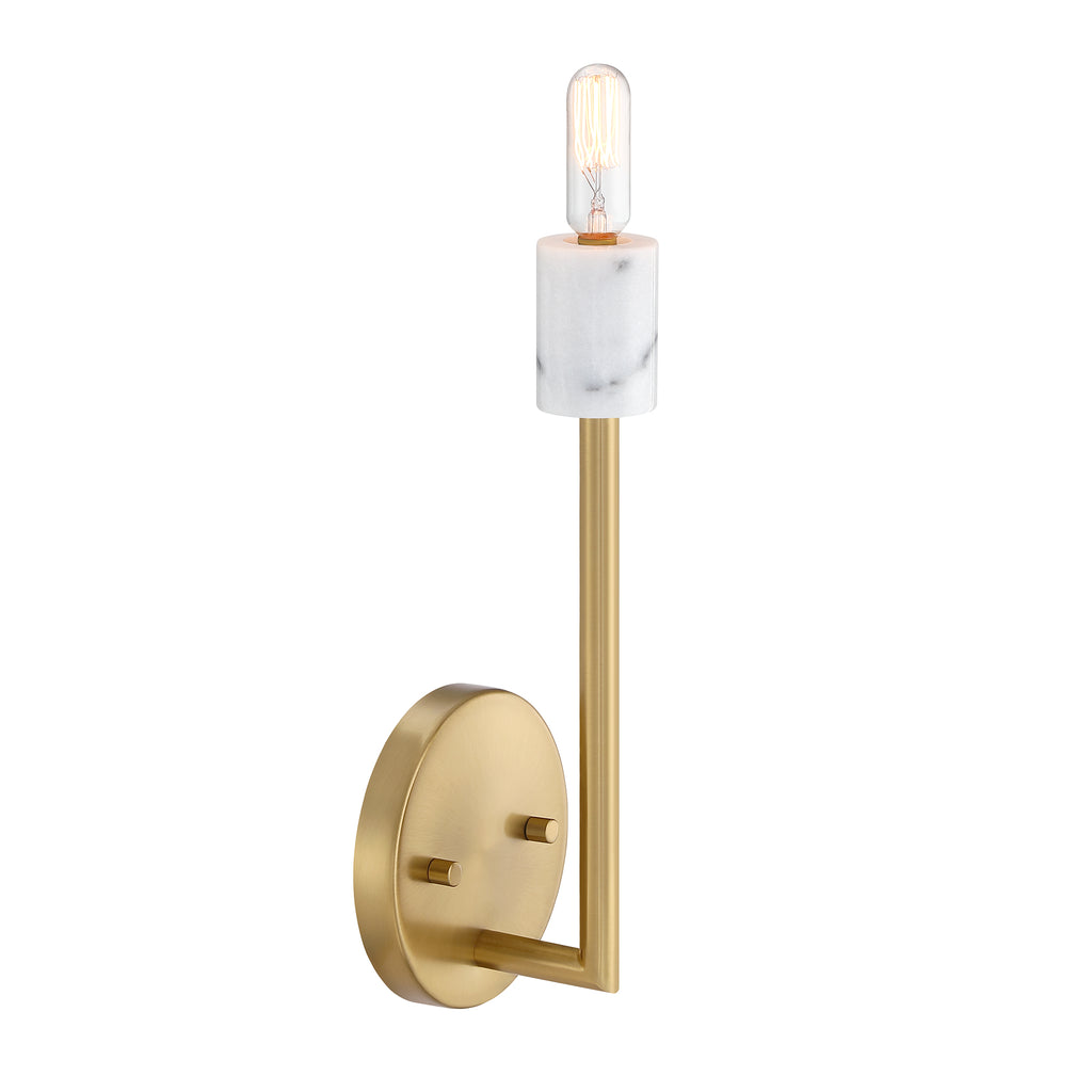 Star Dust 5.25 in. 1-Light Brushed Gold Mid-century Wall Sconce with Natural Marble Accent for Living Rooms
