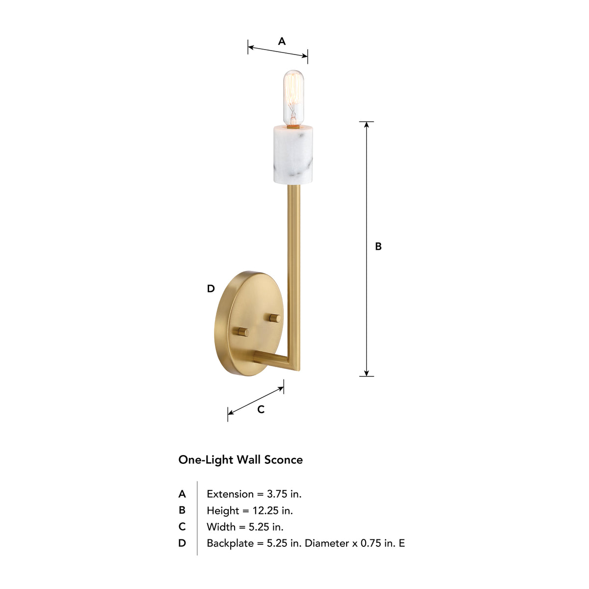Star Dust 5.25 in. 1-Light Brushed Gold Mid-century Wall Sconce with Natural Marble Accent for Living Rooms