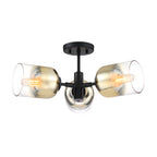 Gatsby 20.5 in. 3-Light Matte Black Retro Entryway Semi-Flush Mount with Gold Ombre Glass Shades