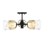 Gatsby 20.5 in. 3-Light Matte Black Retro Entryway Semi-Flush Mount with Gold Ombre Glass Shades