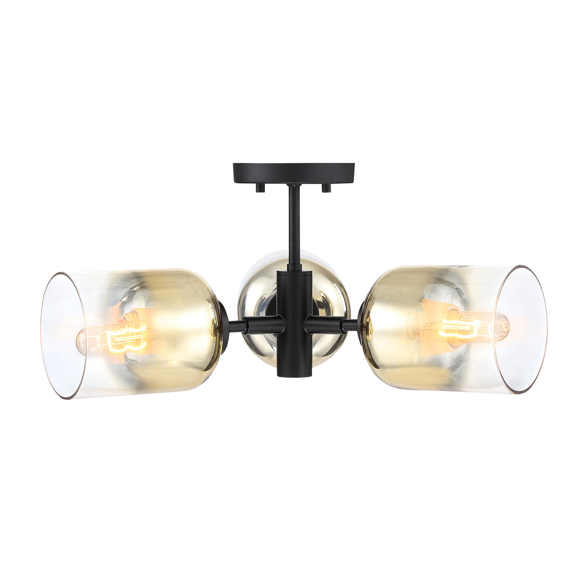 Gatsby 20.5 in. 3-Light Matte Black Retro Entryway Semi-Flush Mount with Gold Ombre Glass Shades