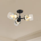 Gatsby 20.5 in. 3-Light Matte Black Retro Entryway Semi-Flush Mount with Gold Ombre Glass Shades