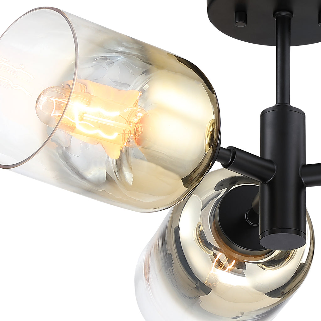 Gatsby 20.5 in. 3-Light Matte Black Retro Entryway Semi-Flush Mount with Gold Ombre Glass Shades