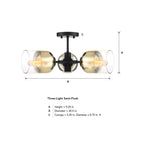 Gatsby 20.5 in. 3-Light Matte Black Retro Entryway Semi-Flush Mount with Gold Ombre Glass Shades