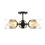 Gatsby 20.5 in. 3-Light Matte Black Retro Entryway Semi-Flush Mount with Gold Ombre Glass Shades