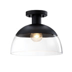 Rey 13 in. 1-Light Matte Black Glam Entryway Semi-Flush Mount with Clear Glass Shade