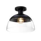 Rey 13 in. 1-Light Matte Black Glam Entryway Semi-Flush Mount with Clear Glass Shade