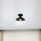 Rey 13 in. 1-Light Matte Black Glam Entryway Semi-Flush Mount with Clear Glass Shade