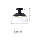 Rey 13 in. 1-Light Matte Black Glam Entryway Semi-Flush Mount with Clear Glass Shade