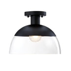 Rey 13 in. 1-Light Matte Black Glam Entryway Semi-Flush Mount with Clear Glass Shade
