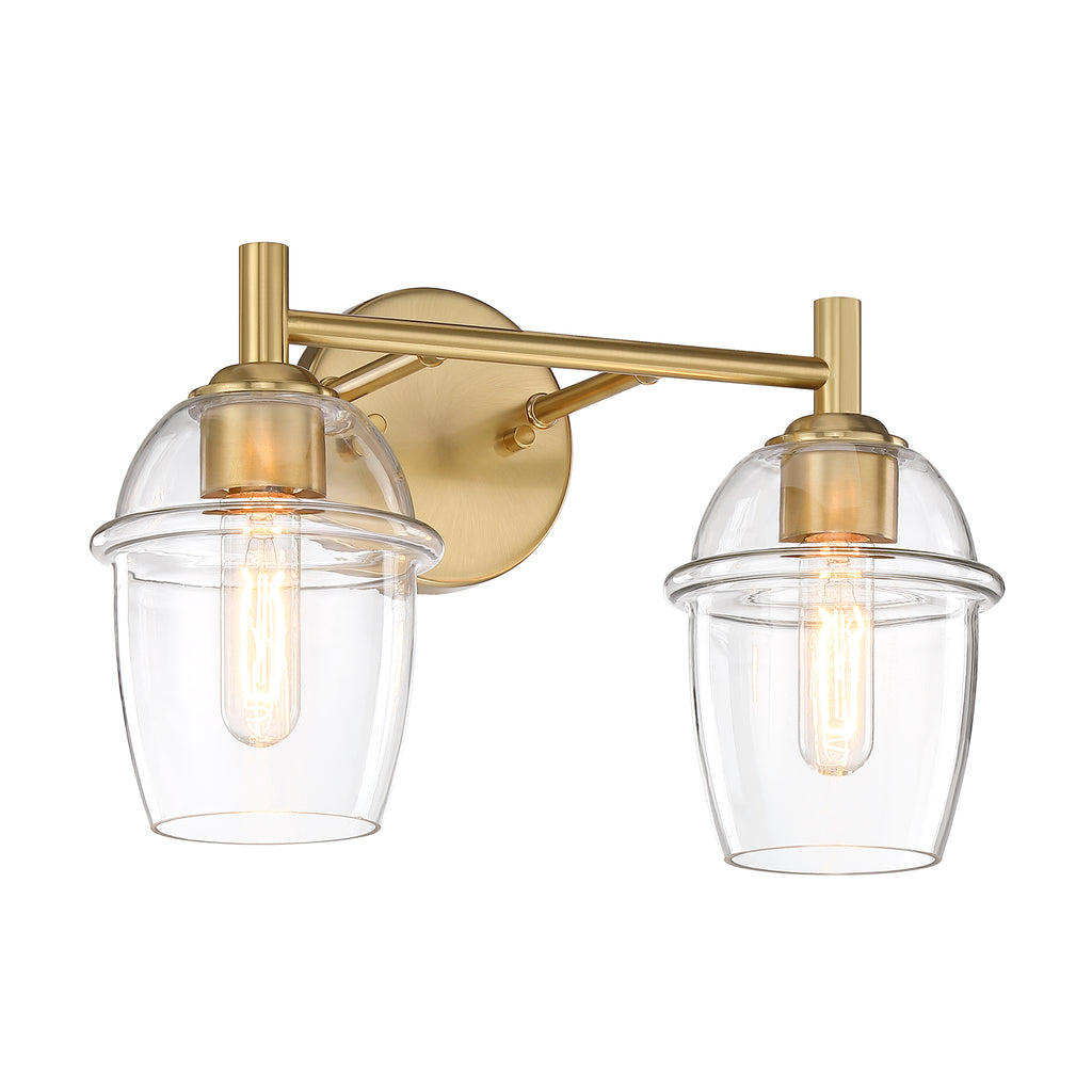 Summer Jazz 16 in. 2-Light Brushed Gold Transitional Vanity Light with Clear Glass Shades for Bathrooms