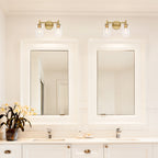 Summer Jazz 16 in. 2-Light Brushed Gold Transitional Vanity Light with Clear Glass Shades for Bathrooms