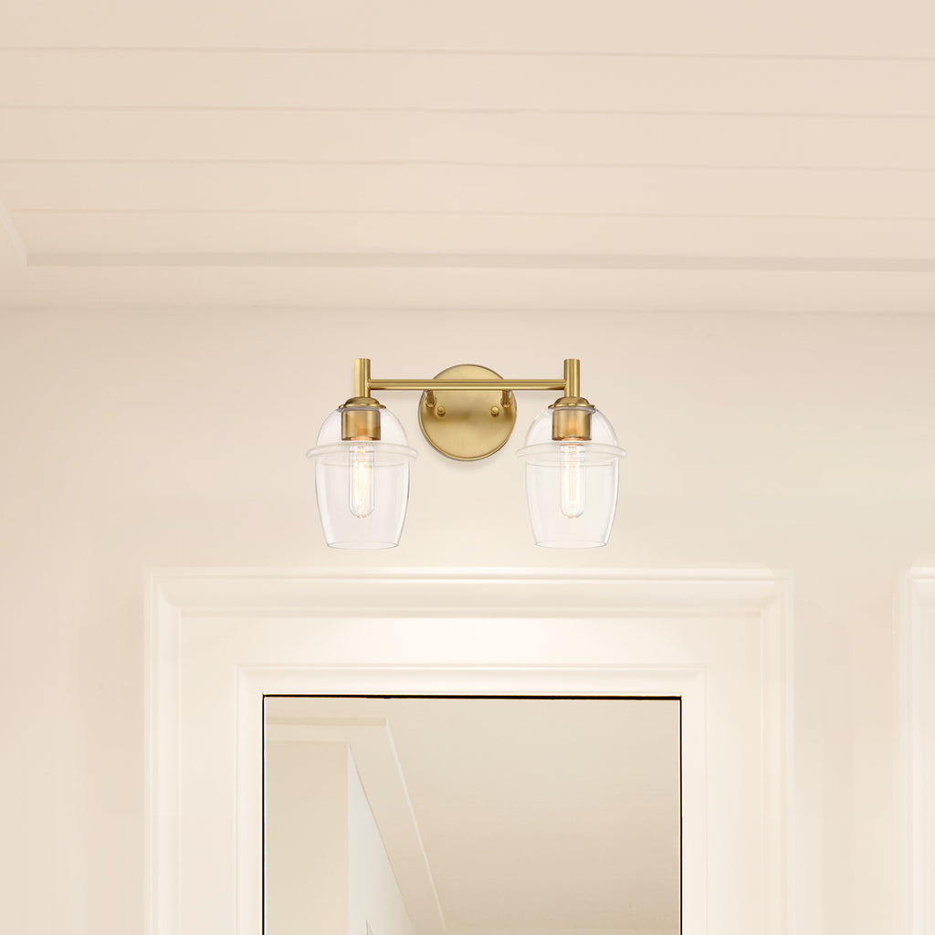 Summer Jazz 16 in. 2-Light Brushed Gold Transitional Vanity Light with Clear Glass Shades for Bathrooms
