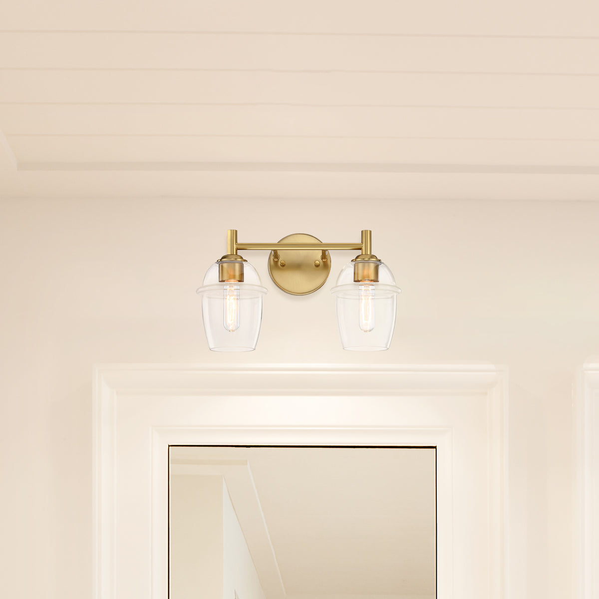 Summer Jazz 16 in. 2-Light Brushed Gold Transitional Vanity Light with Clear Glass Shades for Bathrooms