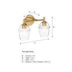 Summer Jazz 16 in. 2-Light Brushed Gold Transitional Vanity Light with Clear Glass Shades for Bathrooms