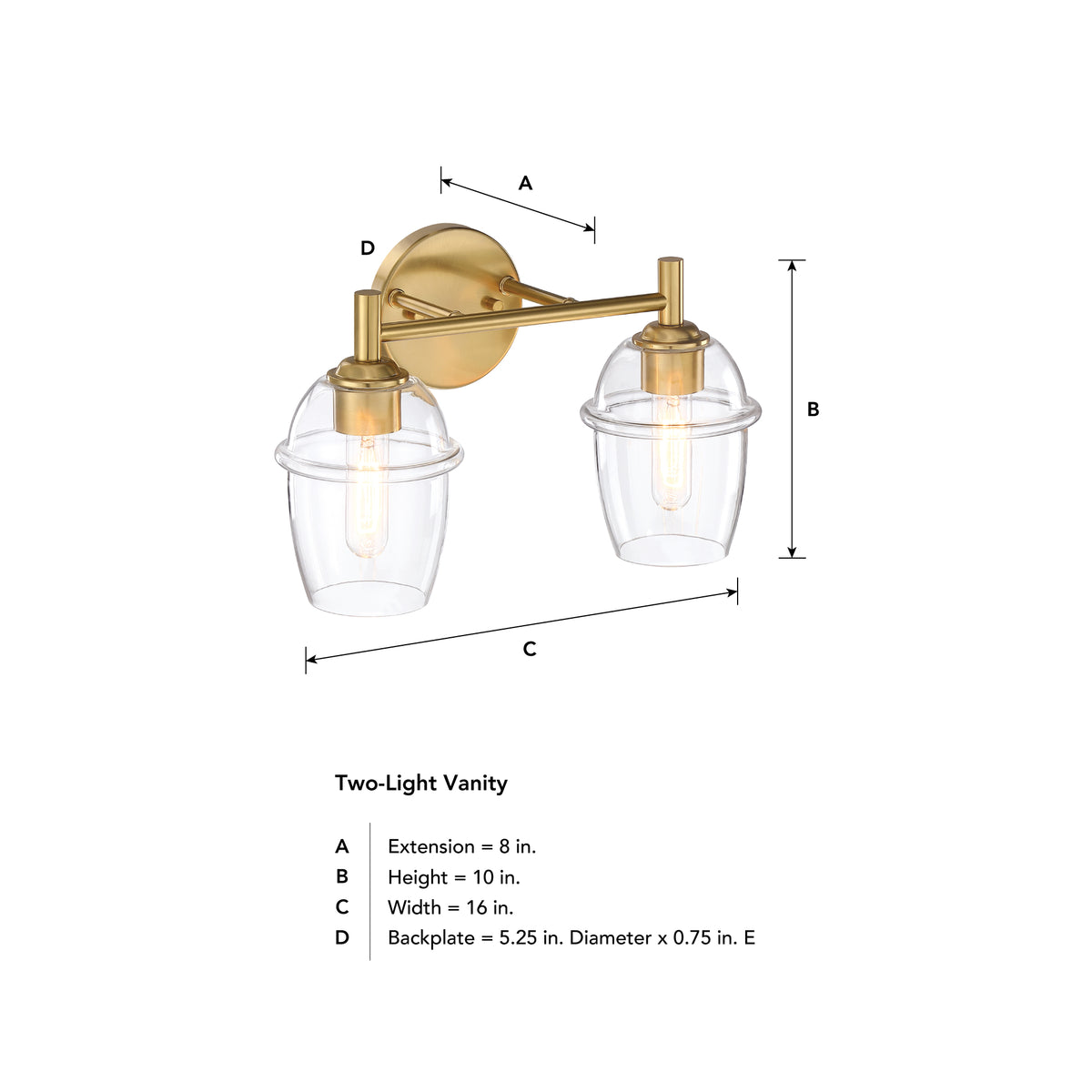 Summer Jazz 16 in. 2-Light Brushed Gold Transitional Vanity Light with Clear Glass Shades for Bathrooms
