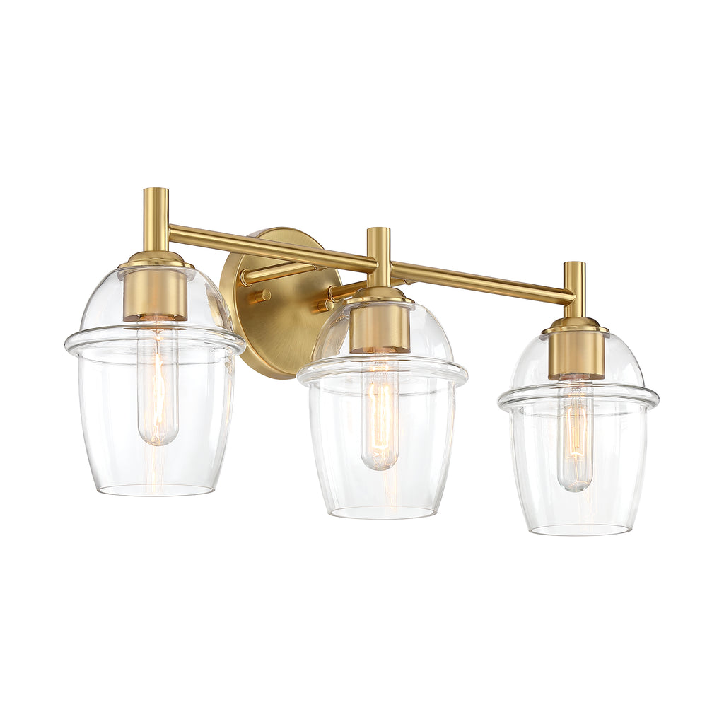 Summer Jazz 24 in. 3-Light Brushed Gold Transitional Vanity Light with Clear Glass Shades for Bathrooms