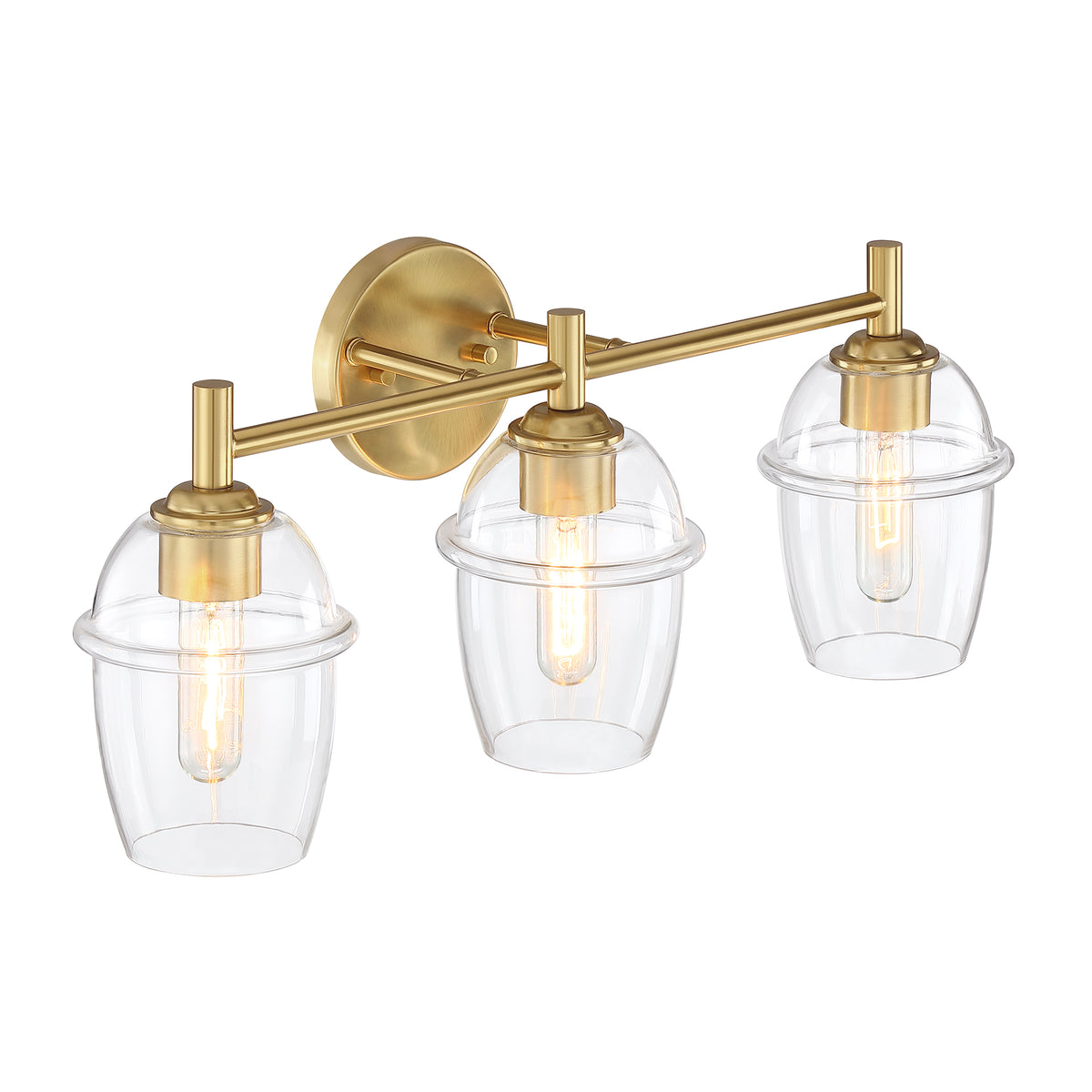 Summer Jazz 24 in. 3-Light Brushed Gold Transitional Vanity Light with Clear Glass Shades for Bathrooms