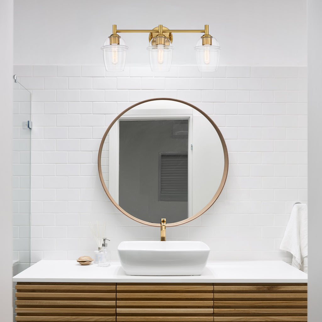 Summer Jazz 24 in. 3-Light Brushed Gold Transitional Vanity Light with Clear Glass Shades for Bathrooms