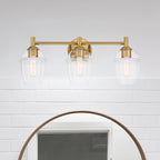 Summer Jazz 24 in. 3-Light Brushed Gold Transitional Vanity Light with Clear Glass Shades for Bathrooms