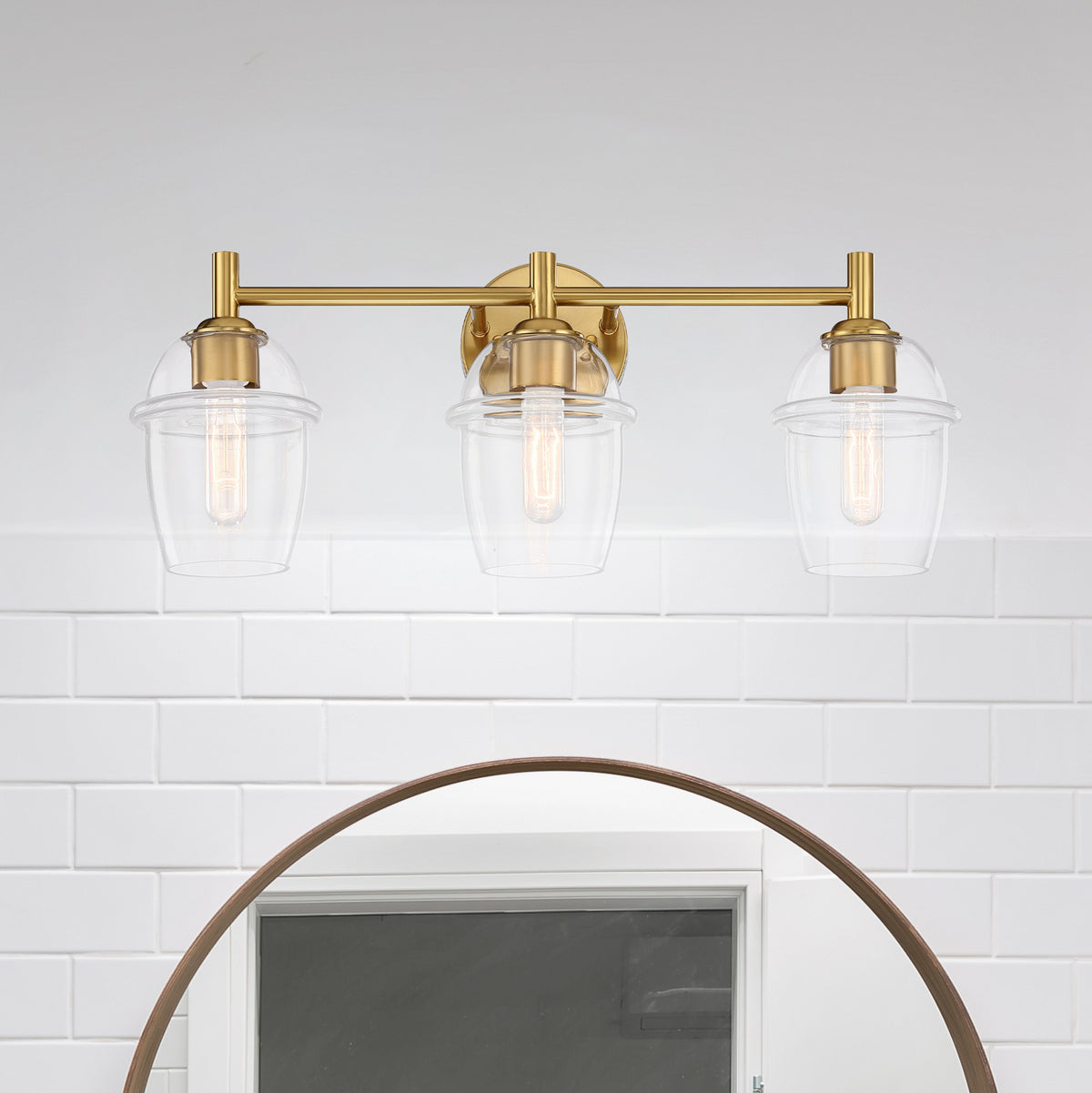 Summer Jazz 24 in. 3-Light Brushed Gold Transitional Vanity Light with Clear Glass Shades for Bathrooms