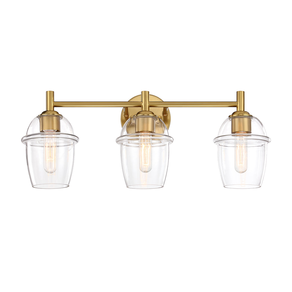 Summer Jazz 24 in. 3-Light Brushed Gold Transitional Vanity Light with Clear Glass Shades for Bathrooms