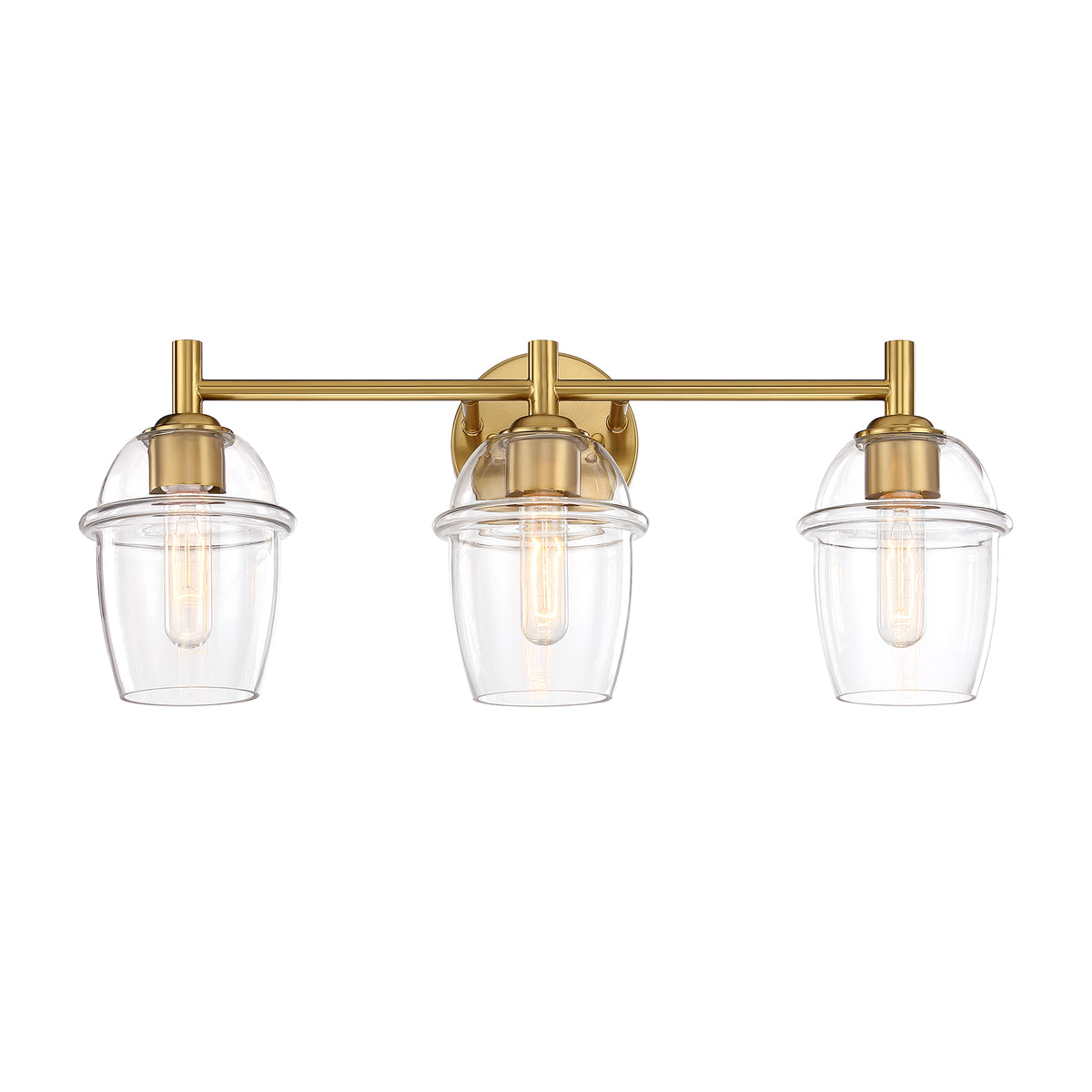 Summer Jazz 24 in. 3-Light Brushed Gold Transitional Vanity Light with Clear Glass Shades for Bathrooms
