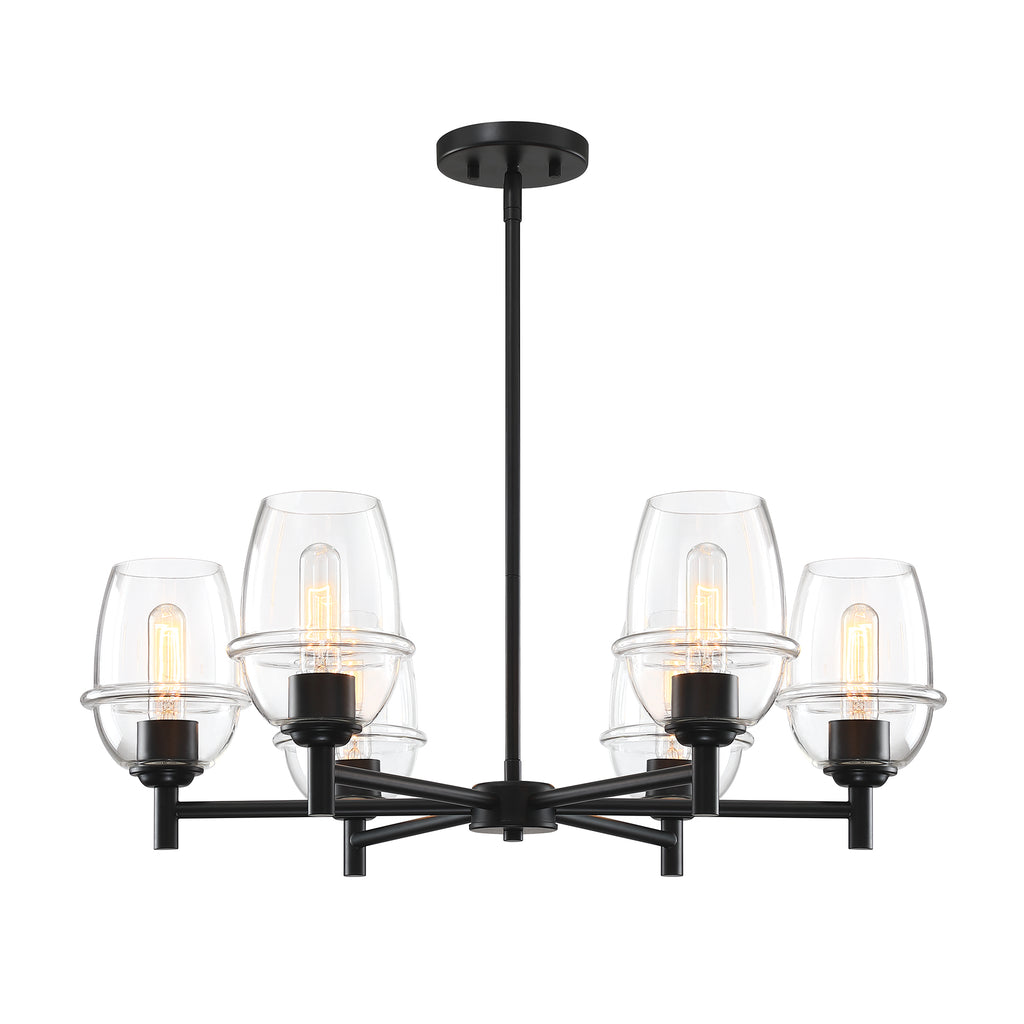 Summer Jazz 6-Light Matte Black Transitional Sputnik Chandelier for Dining Areas with No Bulbs Included