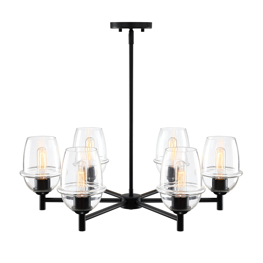 Summer Jazz 6-Light Matte Black Transitional Sputnik Chandelier for Dining Areas with No Bulbs Included